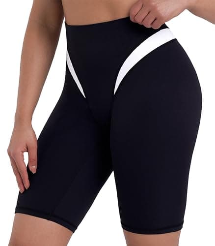 Sunzel Women's Color Block Biker Shorts - 9" High Waist Tummy Control Yoga Workout Stretchy Shorts for Gym Running Athletic Black Medium - Image 1