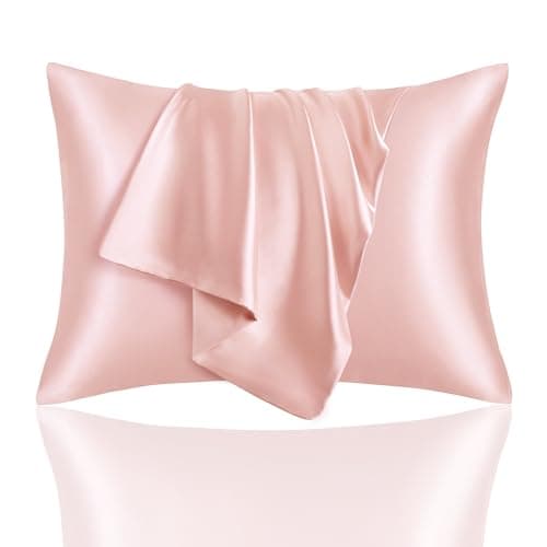 Natural Silk Pillow Cases for Hair and Skin, 2 Pack Cooling Satin Feel Queen Size Pillowcases, Super Soft & Breathable Sleeping Bed Pillow Covers with Hidden Zipper 20x28 Inches (Pink) - Image 1
