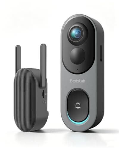 BOTSLAB 5MP Wireless Video Doorbell Camera,180° Head-to-Toe View, AI Motion Detection, VR Mode, Battery or Wired Powered, Package Detection, 32GB SD Card, 6400mAh Battery,Easy Installation,2.4GHz WiFi