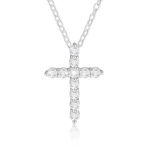 Juvux Cross Pendant Necklaces for Women 14K Gold Plated Cubic Zirconia Cross Necklace Simple Jesus Cross Necklace Christian Easter Religious Trendy Faith Minimalist Gift Necklace for Mom (Silver) - Image 1