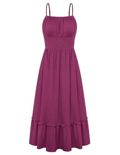 GRACE KARIN 2026 Summer Maxi Dresses for Women, Smocked Spaghetti Strap Long Dress, Flowy Boho Beach Sundress Purple Red XXL - Image 1