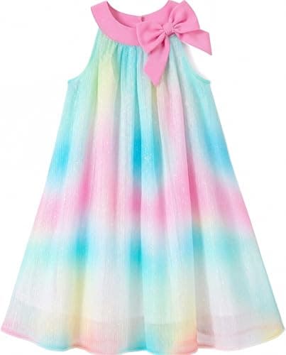 NIUSC Girls Chiffon Halter Dress Summer Sundress for Kids Casual Cute Ombre Sparkly Fancy Dance Vacation Ceremony School Party Outfit, Rainbow, 11-12 Year - Image 1