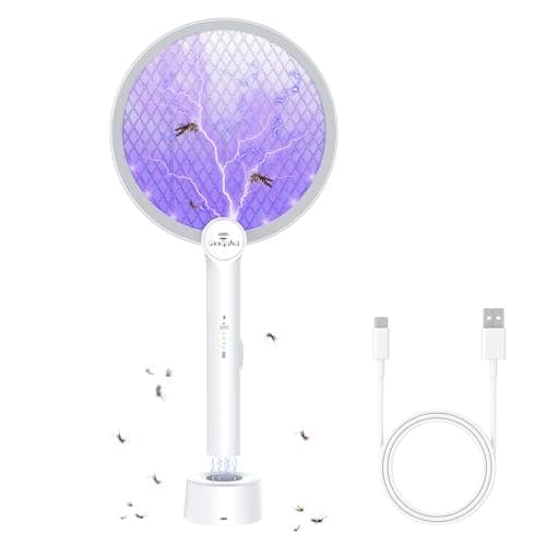 Bug Zapper Racket, 2 in 1 Electric Fly Swatter with USB Rechargeable, 4000V Fly Zapper with 3 Layer Safety Mesh, Bug Zapper Racket for Indoor, Outdoor