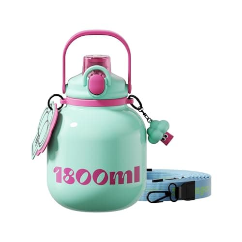 Sidagar 60 oz Big Gallon Water Bottle with Straw and Carry Handle, Green Wide Mouth Vacuum Water Jug, Insulated Stainless Steel Bottles Easy Carry Tumbler for Women - Image 1