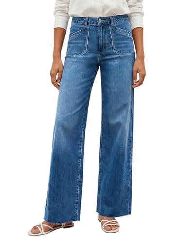 Cicy Bell Jeans for Women Wide Leg Baggy Stretchy High Waisted Straight Trendy Denim Pants Blue - Image 1