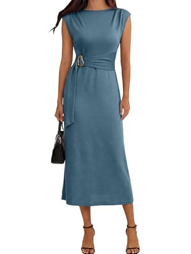 Simplee Womens Summer Casual Long Dress Cocktail Party Semi Formal Midi Dresses Tea Party Mock Neck Date Night Dress 2026 (Grey Blue XL) - Image 1
