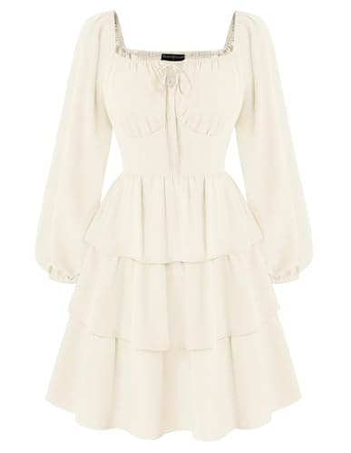 Scarlet Darkness Renaissance Dress for Women Square Neck Long Sleeve Fall Dresses Corset Pirate Costumes with Pockets Off-White L - Image 1
