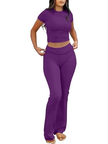 ANRABESS 2 Piece Lounge sets for Women Deep Purple Large - Image 1