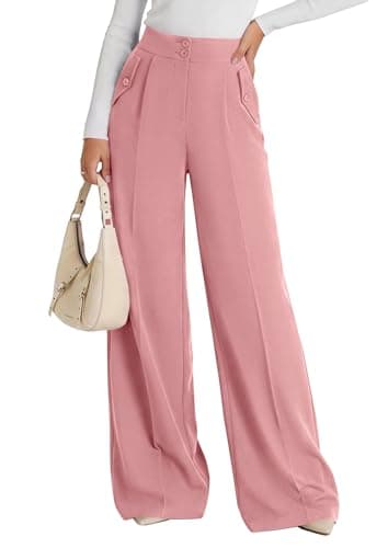 PRETTYGARDEN Women's Wide Leg Work Dress Pants Trousers (Pink,XL) - Image 1