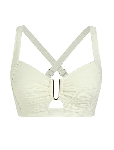 ZAFUL Beige Texture Bikini Tops for Women Only U Wired Ruched Bust Adjustable Back-Cross Wide Straps V Neck Bathing Suit Top (Beige Texture XL) - Image 1