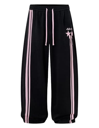 Aelfric Eden Star Striped Baggy Sweatpants Wide Leg Drawstring Pants Sports Casual Trousers with Pockets Black XL - Image 1