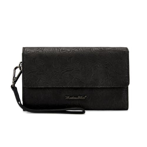 Montana West Large Wallet for Women Trifold Black Western Wallet with ID Window Zipper Coin Purse and Phone Pocket - Image 1