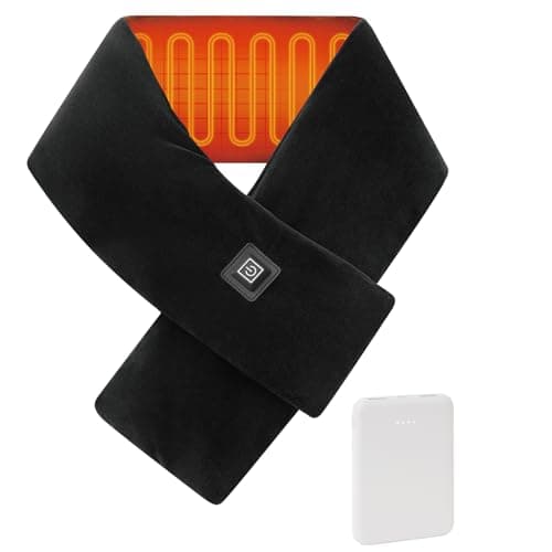Heated Scarf Neck Heating Pad with 5000mAh Power Bank, Soft Velvet Heated Neck Wrap with 3 Heat Levels, Portable Cordless Neck Warmer for Men & Women Outdoor Winter Use – Black - Image 1
