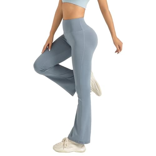 NVOYEGMOY Women's Mini Flare Leggings High Waisted Tummy Control Yoga Pants Wide Leg Pants for Women Casual Workout Sweatpants (Medium, Steel Blue) - Image 1