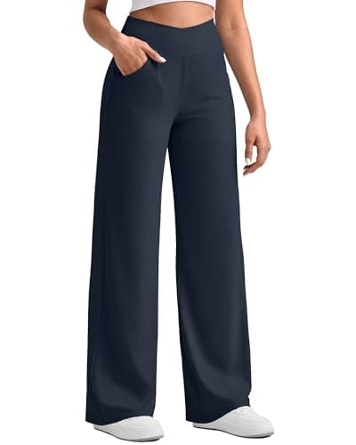G4Free Yoga Pants Women Lightweight Breathable Wide Leg Pants Loose Elastic Waist Lounge Trousers with Pockets(Dark Navy S 31") - Image 1