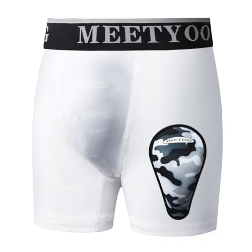 MEETYOO Youth Boys Athletic Compression Sliding Shorts with Soft Cup Pocket for Baseball Football Lacrosse Hockey White - Image 1