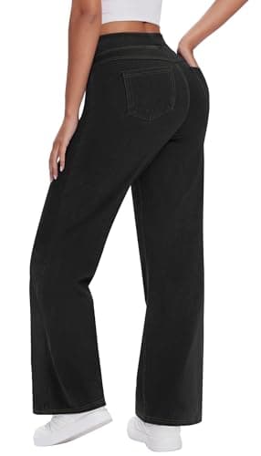 AVAMO Wide Leg Jeans for Women High Waist Stretchy Pull On Jeans Tummy Control Sweatpants Baggy Y2k Denim Pants with Pockets Black - Image 1