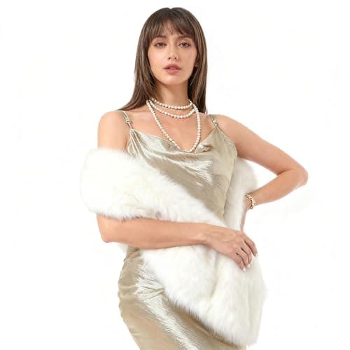 Wcuvbv Women Faux Fur Shawl Winter Fur Stole Wrap Collar Warmer Shrug Shawl Scarf White 70.8 * 5.9in - Image 1