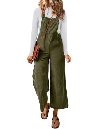 Happy Sailed Womens Overalls Casual Adjustable Straps Sleeveless Jumpsuits Wide Leg Long Pants Fall Outfits with Pockets Fashion 2025 Green X-Large - Image 1