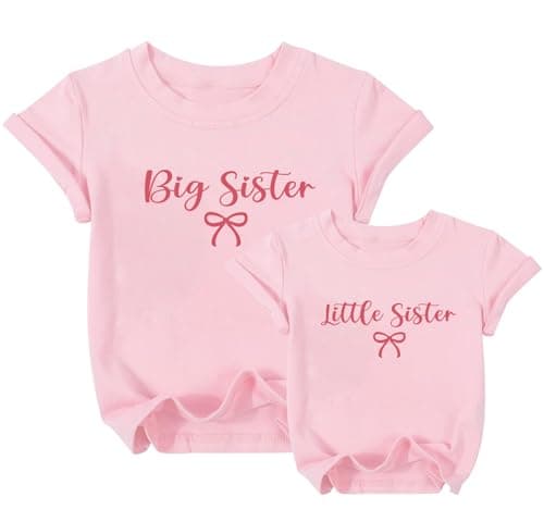 Big Sister Little Sister Bow Graphic Shirts Matching Outfits Toddler Girls Cute Kids Tees Gift Tops - Image 1