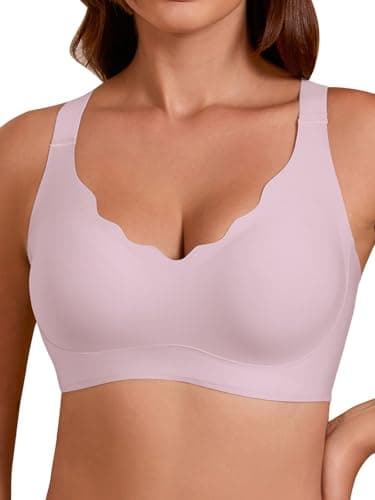 COCOMARTS Jelly Bras for Women No Underwire Seamless Push Up Scalloped Tshirt Bralettes Comfortable Wireless Everyday Bra Pink Large - Image 1