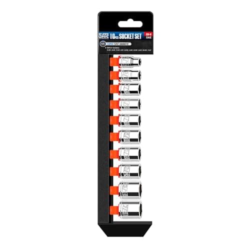 pgroup 10PCS 3/8” Drive Shallow Socket Set, SAE (5/16"-7/8"), 6-Point, Cr-V Steel, Full Polished Chrome Plated Socket With Hanging Bracket, Cover Most Commonly Sizes - Image 1
