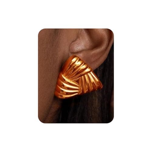 UANNEAU Rose Gold Chunky Earrings for Women Trendy, 14K Gold Plated Dainty Triangle Knot Earrings Statement Minimalist Hypoallergenic Stud Earrings Gifts for Her Mom - Image 1