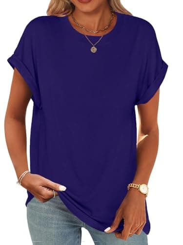 UNCLECAT Women's Short Sleeve T Shirts Trendy Crew Neck Curve Hem Soft Tunic Tops Summer Outfits 2026 Navy Blue - Image 1