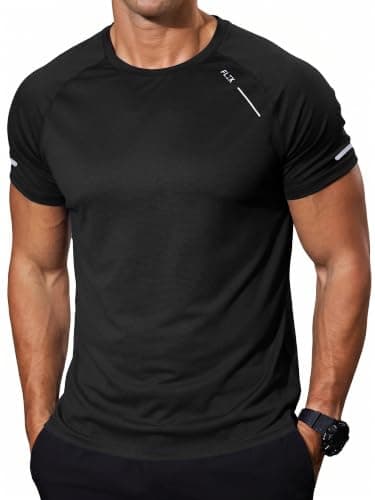 Comdecevis Mens Workout Shirts Running Gym T-Shirts Moisture Wicking Performance Athletic Black Shirts for Men XXL(40) Black - Image 1
