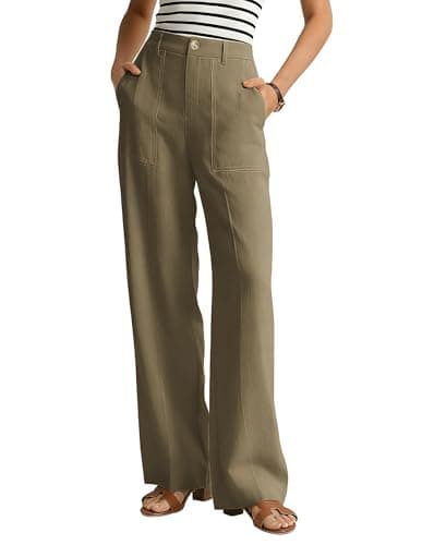 GRACE KARIN Linen Pants for Women Wide Leg Pants 2026 Comfy Casual Pants with Pockets Brown Large - Image 1