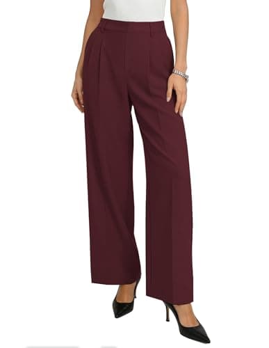 GRACE KARIN Dress Pants for Women 2026 Trendy Wide Lag Elastic High Waisted Long Trousers Party Cocktail Outfits Burgandy Large - Image 1
