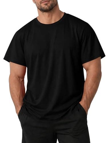 Poriff Big and Tall Shirts for Men Short Sleeve Mens Crewneck Tops Loose Casual T-Shirts Summer Basic Tee XL to 5XL (Black 4XL) - Image 1