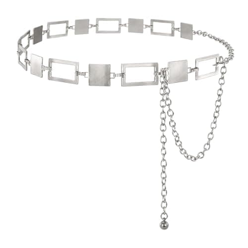 WHIPPY Metal Waist Chain Belt Women Adjustable Body Link Belts Ladies Fashion Chain for Jeans Dress, Silver Piece S - Image 1