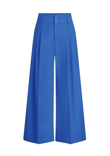 PRETTYGARDEN Womens Spring Wide Leg Palazzo Pants 2026 Trendy Loose Button High Waist Pleated Work Business Casual Trousers (Blue,Medium) - Image 1