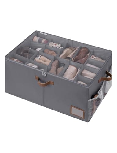 StorageWorks Shoe Organizer for Closet, Shoe Storage Containers for Entryway, Fabric Shoe Cubby Storage for Slippers and Flats, Shoe Storage Bins with Side Mesh Pocket, Fits up to 20 Pairs, Gray - Image 1