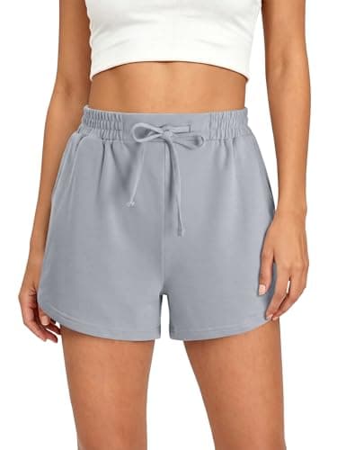 KISSMODA Women Relaxed Fit Terry Shorts Elastic Drawstring Side Pockets Walking Everyday Wear LightGray S - Image 1