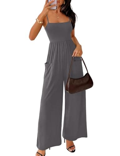 MEROKEETY Women's Summer Casual Rompers Sleeveless Spaghetti Strap Boho Wide Leg Jumpsuits Travel Vacation Outfits Overalls, Charcoal, Small - Image 1