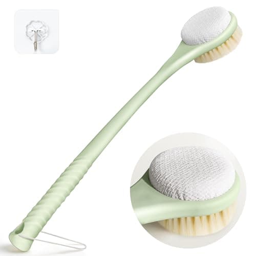 CYMPHW Back Scrubber for Shower with Long Handle, Dual-Sided Bath Brush with Soft Bristles & 150D Exfoliating Cloth, Anti-Slip Grip, Lightweight Back Washer for Shower, Men & Women (Green) - Image 1