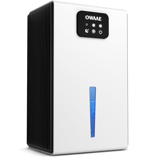 OWAAE Dehumidifier, 1000 sq.ft Quiet Dehumidifiers for Home Bedroom Bathroom Basement with 95oz Water Tank, Sleep Mode, Auto Shut-Off 7 Colors LED Light, White - Image 1