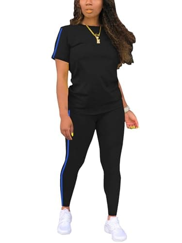 BNGPIKLY Women Two Piece Workout Outfits Summer Sweatsuits Matching Jogger Sets Loungewear Sport Tracksuit BlackBlue S - Image 1