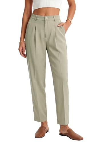 Arach&Cloz Khaki Work Pants Women Summer Office Clothes for Women Ankle Trouser Business Casual Teacher Outfits Slacks High Wasited Buttoms with 4 Pockets XL - Image 1