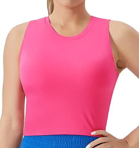 THE GYM PEOPLE Women's Medium Support Sports Bra Removable Padded Sleeveless Workout Crop Tops Bright Pink - Image 1