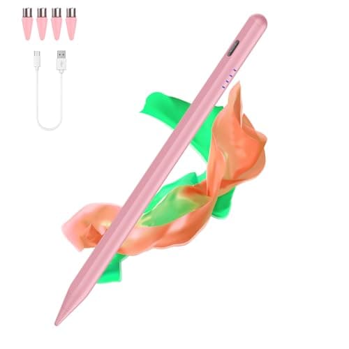 Stylus Pen for Android and iOS Touch Screen Pen,Tablet Pencil with 4 Pom Tip,Magnetic Phone Stylus Compatible with Samsung/Huawei/Lenovo/Mi/Vivo and Other Android Smartphone and Tablet Devices - Pink