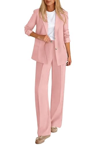 KIRUNDO Womens Suits 2 Piece Set Business Casual Blazer Jacket Wide Leg Dress Pants Suits Professional Work Office Outfits(Pink, X-Large) - Image 1