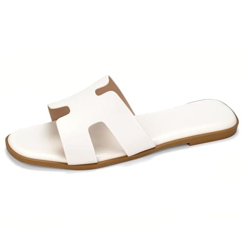 EcooInviv Women's Dressy Flat Sandals Comfortable Slip-On Slide Sandals White - Image 1