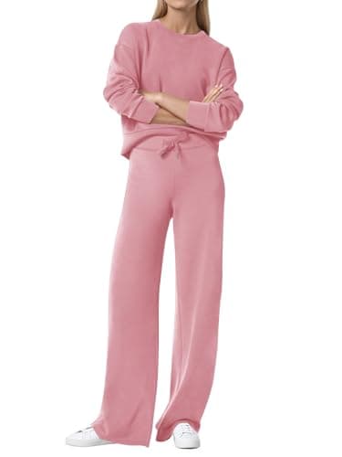 COCOMARTS Womens 2 Piece Lounge Sets Wide Leg Tracksuit Casual Sweatsuits Matching Set 2025 Fall Clothes Trendy Outfits Pink Medium - Image 1