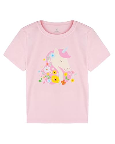 Stelle Girls T Shirts Graphic Tees Short Sleeve Tshirts Crewneck Cute Summer Casual Basic Tops for Kids Teen(Lilac Unicorn Pink,14-15 Years) - Image 1