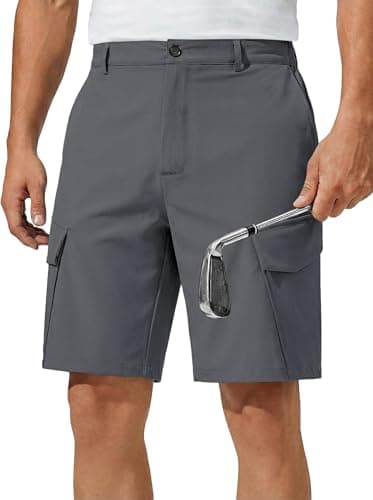 Runcati Mens 9" Golf Shorts Quick Dry Stretch Lightweight Elastic Waist Work Hiking Summer Dress Shorts with 4 Pockets Dark Grey - Image 1