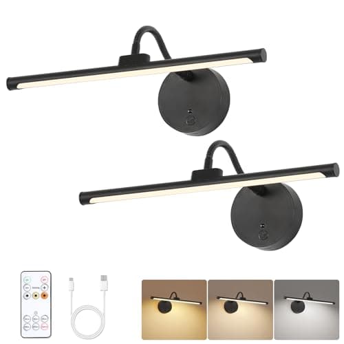 7Degobii Wireless Picture Light 13.5 inch for Gallery Walls 2 Set– Easy-Install, Battery-Powered Frame Light for Paintings, Portraits, and Home Decor Black - Image 1