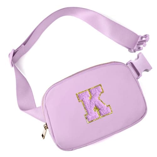 Gitus Gifts for 8 9 10 11 12 Year Old Girls Belt Bag Fanny Pack Crossbody Bags with Initial Letter Patch Cute Stuff Birthday Gifts for Teen Girls Women Personalized Trend Stuff (Lavender-K) - Image 1